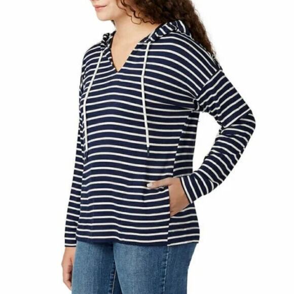 New! Buffalo David Bitton Women's Relaxed Fit Front Pockets Soft Striped Hoodie - Picture 2 of 6
